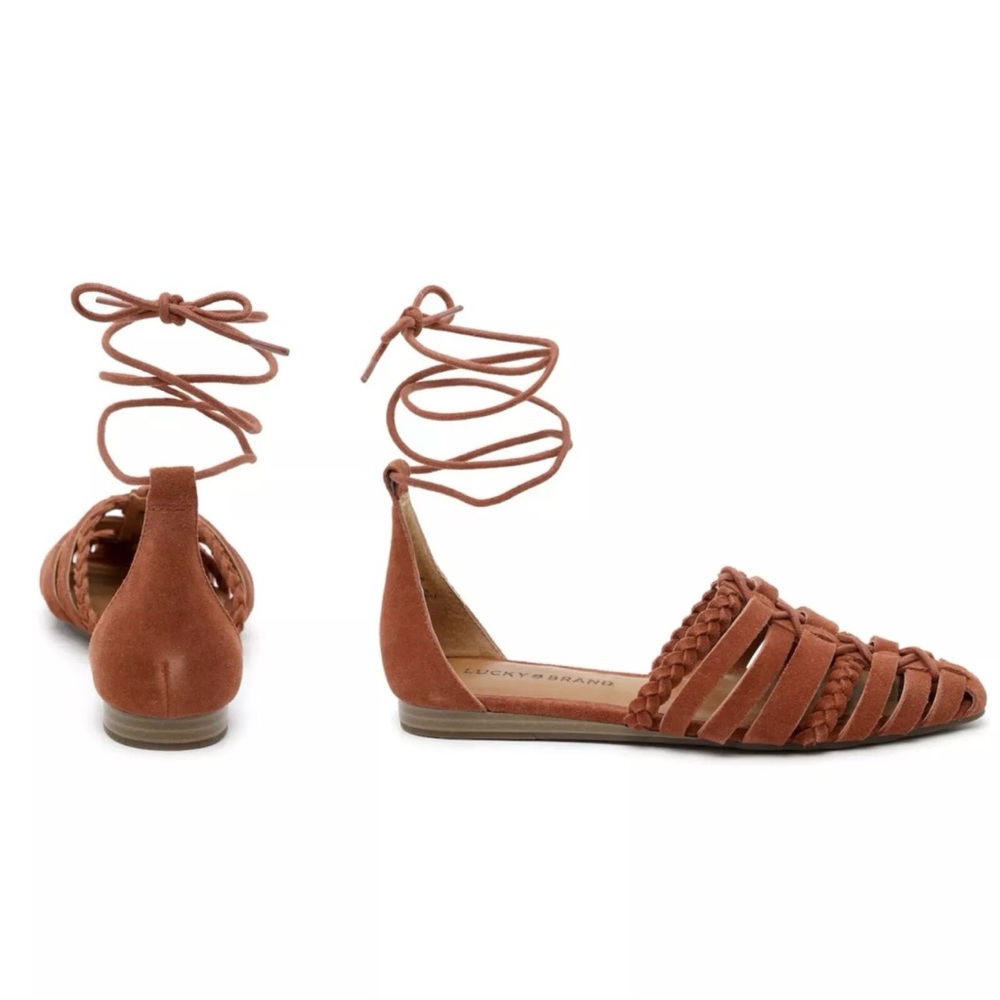 Lucky Brand Women’s Brocki Woven Orange Leather Wrap Flats Shoes Size 9 - Picture 2 of 11
